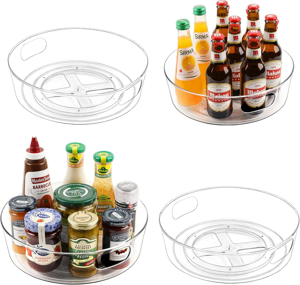 4 Pack Lazy Susan Organizer for Cabinet, Upgraded 11.5" Clear Turntable Organizer with Handles and Raised Edge, Lazy Susan for Table Top, Pantry Organizers and Storage for Kitchen, Refrigerator