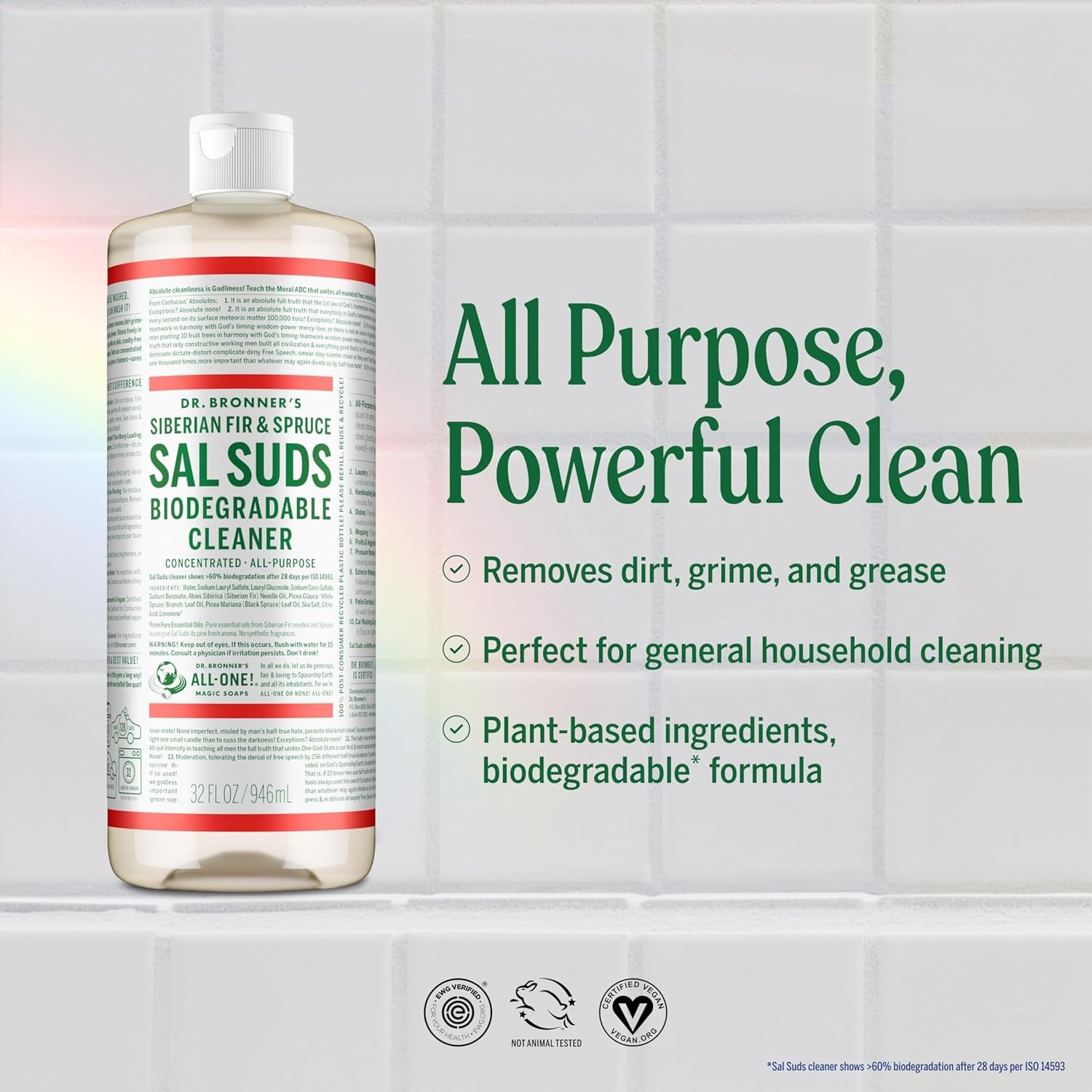 Sal Suds Biodegradable Cleaner (32 Oz) â€“ All Purpose Pine Mop Detergent for Floors, Laundry & Dishes, Multi-Surface Concentrate, Heavy-Duty Degreaser