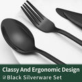 24-Piece Black Silverware Set with Steak Knives, Black Flatware Set for 4, Food-Grade Stainless Steel Tableware Cutlery Set, Mirror Finished Utensil Sets for Home Restaurant, round Edge