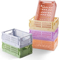 6-Pack Small Pastel Plastic Storage Baskets, Collapsible Crates for Organizing, Space-Saving Mini Bins for Classroom, Kitchen, Office, Bedroom (5.9" X 3.8" X 2.2")