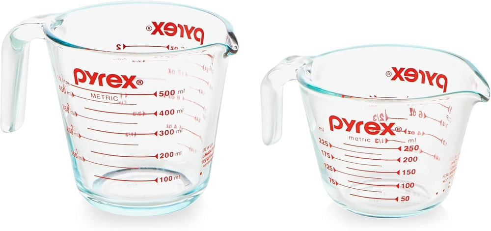 Essentials (2-Pack) Glass Measuring Cups Set, (1 & 2 Cup) Measuring Cups for Prepping, Baking and Cooking, Preheated Oven, Dishwasher, Freezer, and Microwave Safe