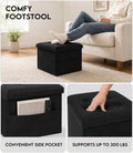 Small Storage Ottoman Foot Rest, Velvet Ottoman with Storage and Side Pocket, Black Foot Rest for Couch, Foldable Footstool for Chair, Living Room&Dorm, 16"X12"X12"
