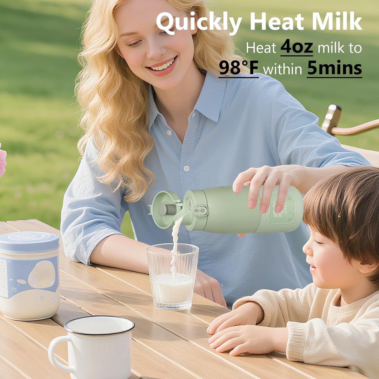 Portable Bottle Warmer for Travel - Super Fast Charging & 5-Min Heating for Breast Milk, Formula & Water, 17Oz Large Capacity, Baby Flask for Vehicle Car Airplane Journey (350ML)