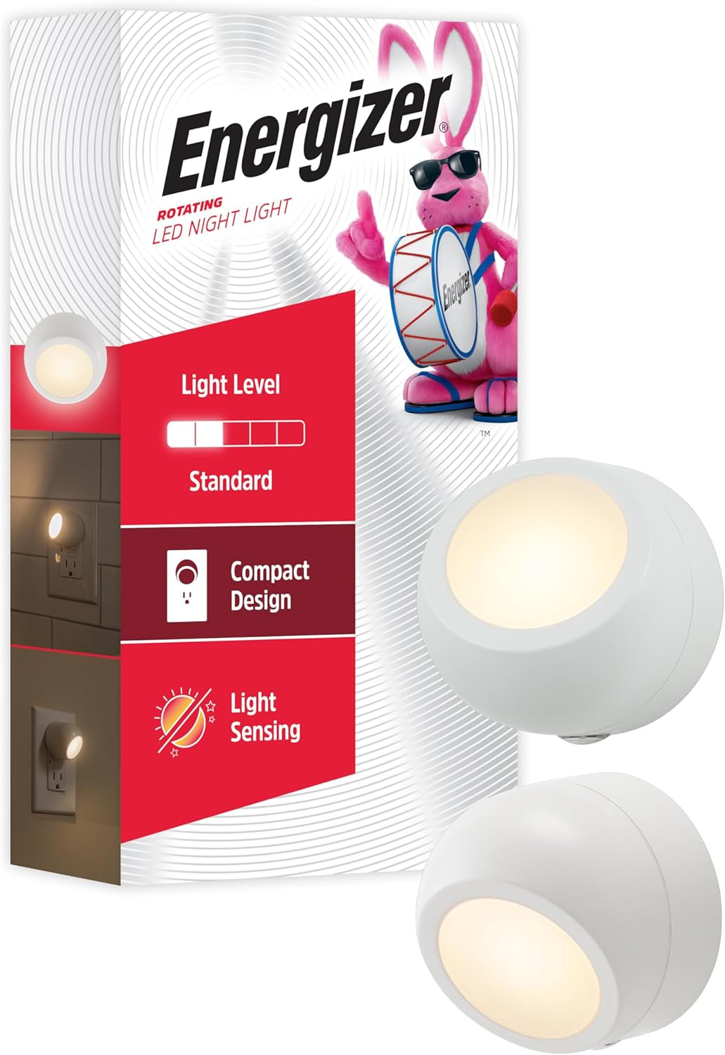 LED Rotating Night Lights Plug into Wall Dusk to Dawn Sensor Home Decor Apartment Essentials Ambient Lighting Nightlight 40293 2 Pack