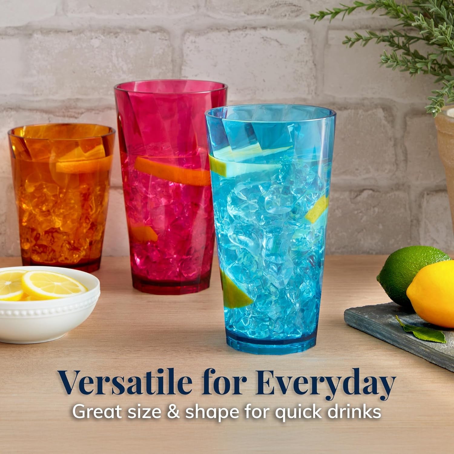 Optix Plastic Reusable Drinking Glasses (Set of 16) 14Oz Rocks & 20Oz Water Cups in Jewel Tone Colors | Bpa-Free Tumblers, Made in USA | Top-Rack Dishwasher Safe