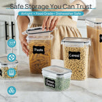 Airtight Food Storage Containers with Lids,  24 Pcs Plastic Kitchen and Pantry Organization Canisters for Cereal, Dry Food, Flour and Sugar, BPA Free, Includes 24 Labels，Black
