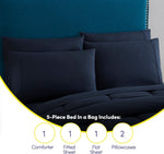 5 Piece Comforter Set Bag Solid Color All Season Soft down Alternative Blanket & Luxurious Microfiber Bed Sheets, Navy, Twin