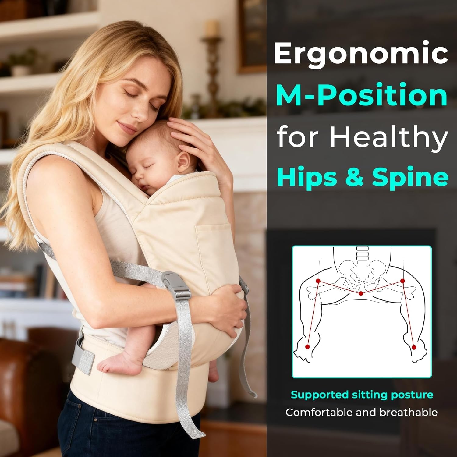 Baby Carrier Newborn to Toddler - Soft Structured Carrier with Hip Healthy Design, 3 Carry Positions Options, Ergonomic Backpack Design with Lumbar Support (7-35Lbs) Ivory