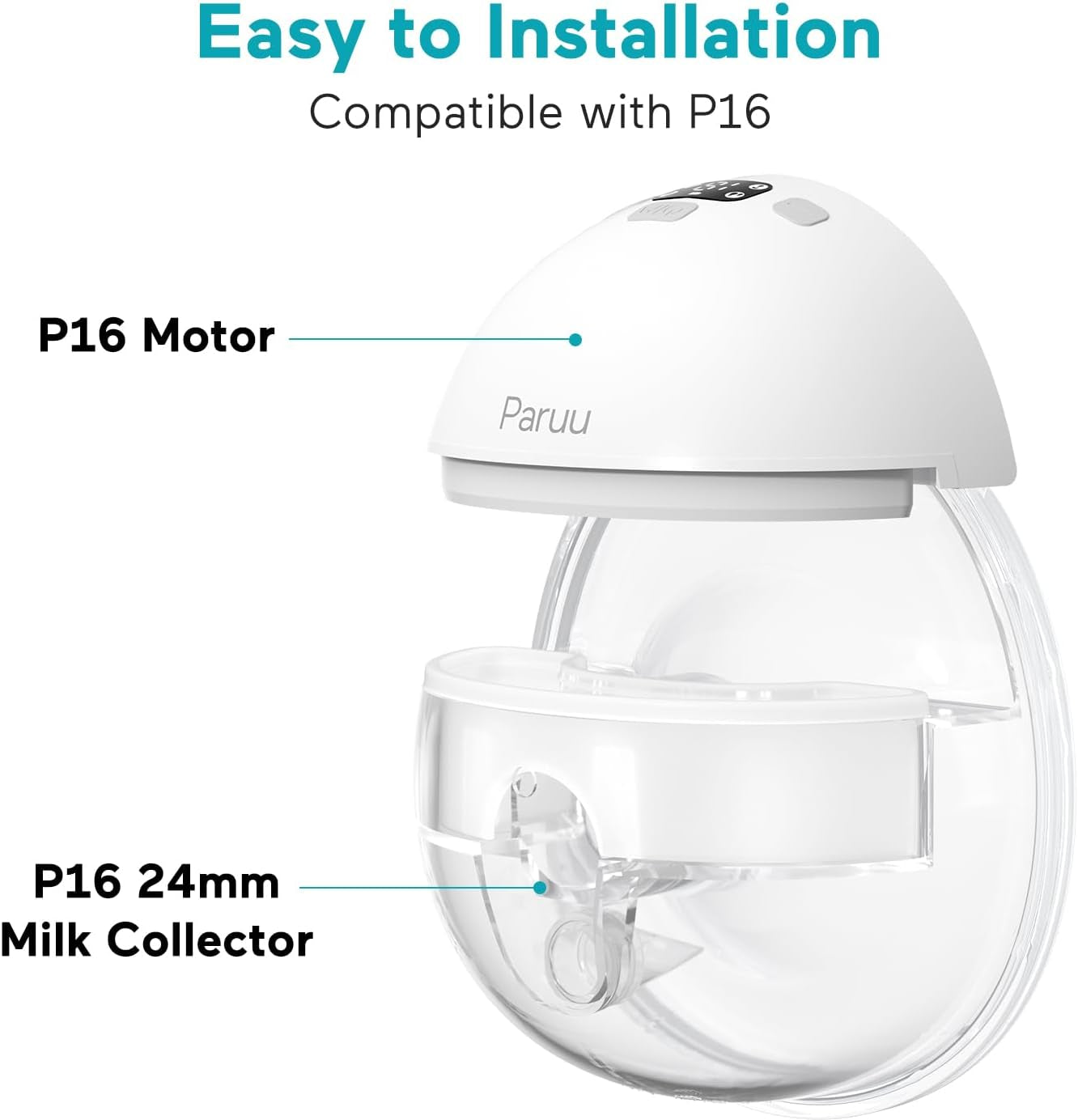 P16 Replacement Full Set Collector Cup, Only Compatible with P16 Wearable Breast Pump (150Ml, 24Mm Flange), Original Accessories, 1 Set