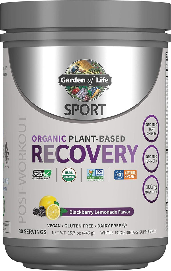 Sport Organic Plant-Based Recovery Powder – Muscle Recovery Supplement for Women & Men with Vitamins and Magnesium, Non-Gmo, Gluten-Free, Blackberry Lemonade Flavor, 30 Servings