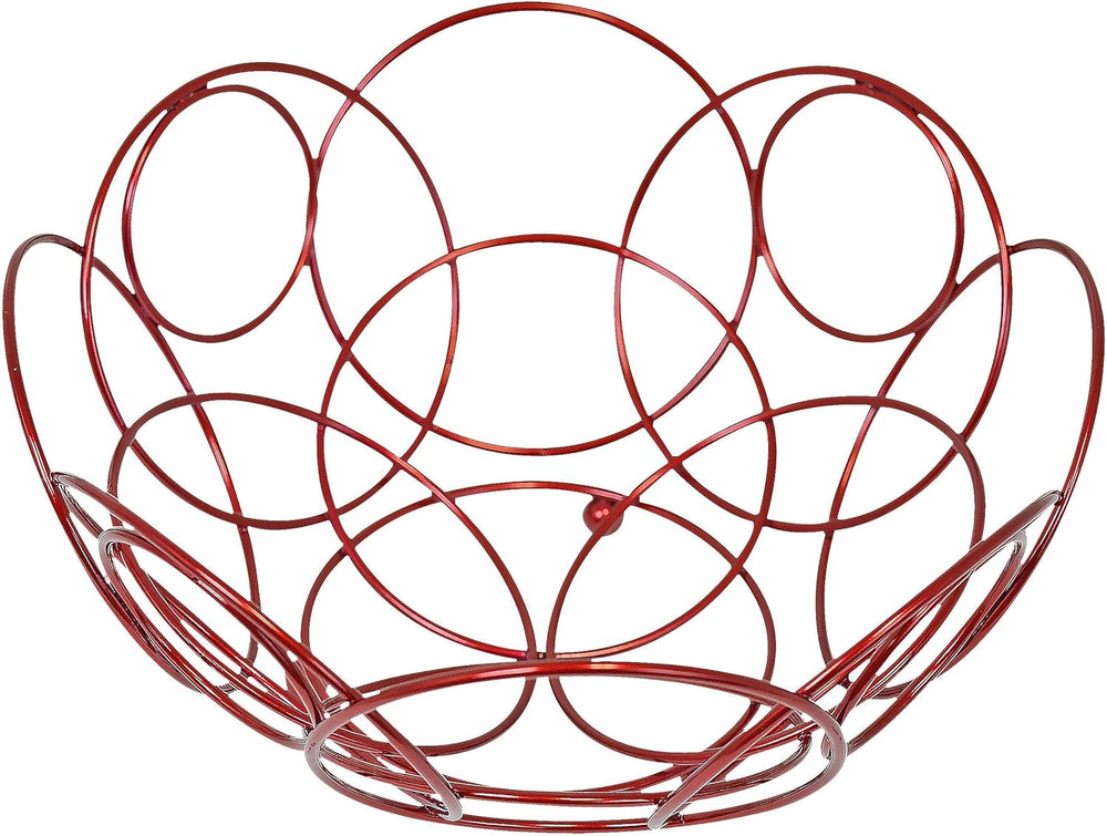 round Fruit Basket, Decorative Kitchen Counter Bowl, 10 3/8-Inch Diameter, Red Color