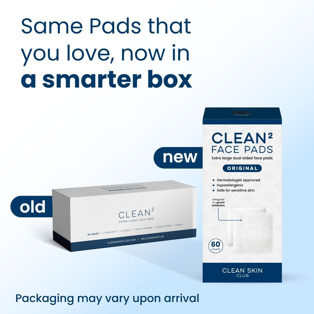 CleanÂ² Pads 2.0 [NEW & Improved Edges] Guaranteed Not to Shed & Tear Face Pads, Unique Triple Layers, Textured & Ultra Soft Side, Organic Disposable Cotton, Pair with Makeup Remover