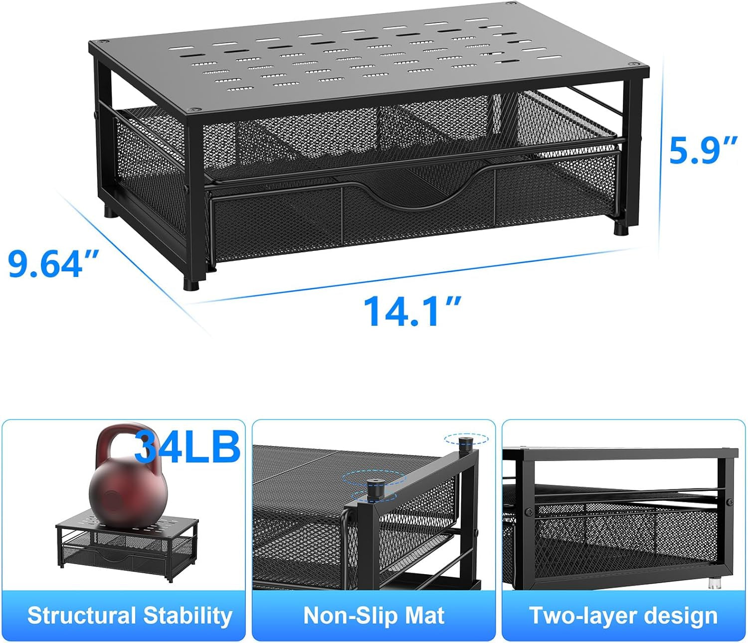 Computer Monitor Stand Riser, Desk Organizers and Accessories with Drawer, Office Desk Accessories & Workspace Desktop Organizers Storage for Printer Stand (Black)