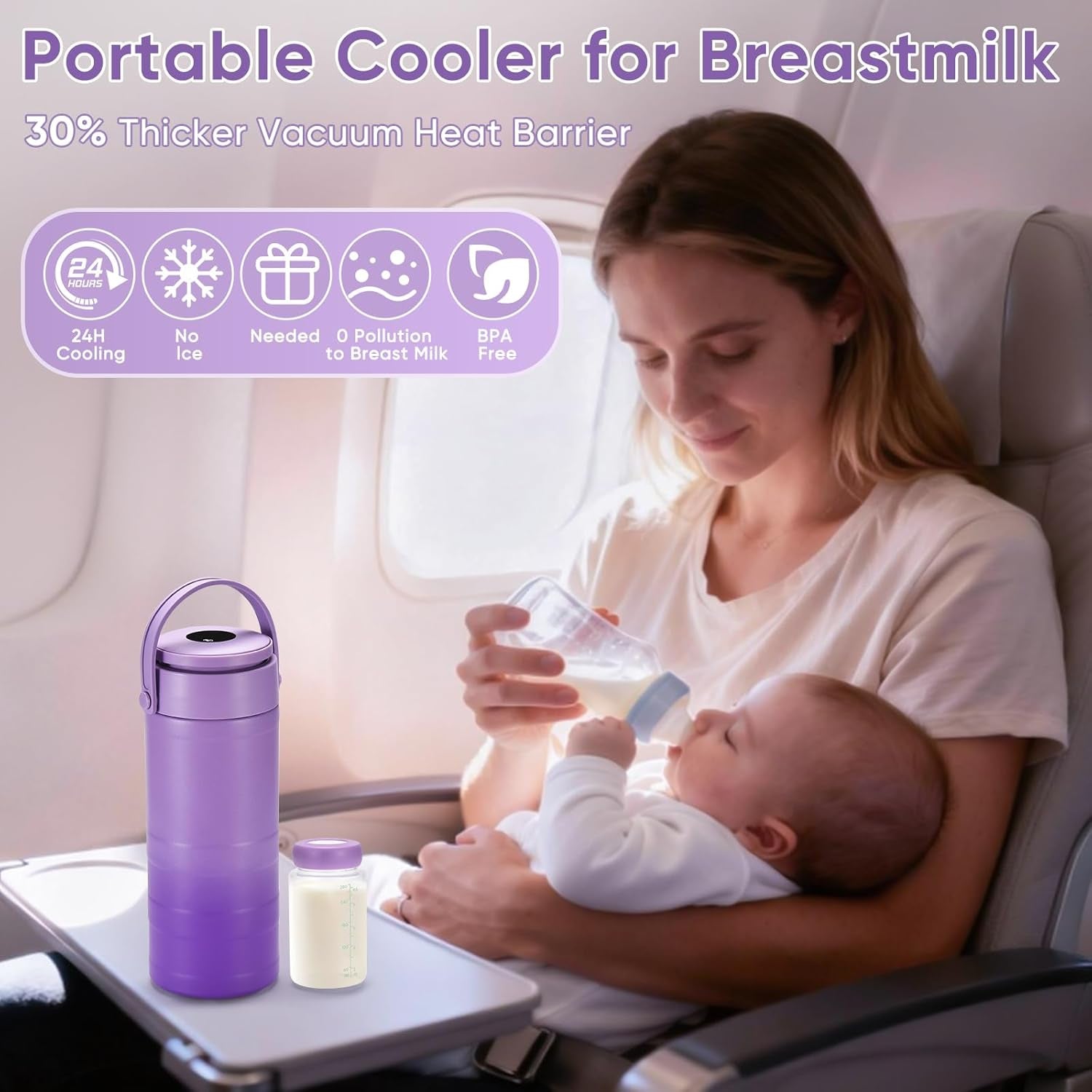 22Oz Portable Breast Milk Cooler for Outdoor, Withtemp Display, Life Saver with 360Â° Total Cooling for 24 Hours, Larger Capacity Travel Breastmilk Chiller with 2Pcs Baby Bottles for Breastmilk Storage