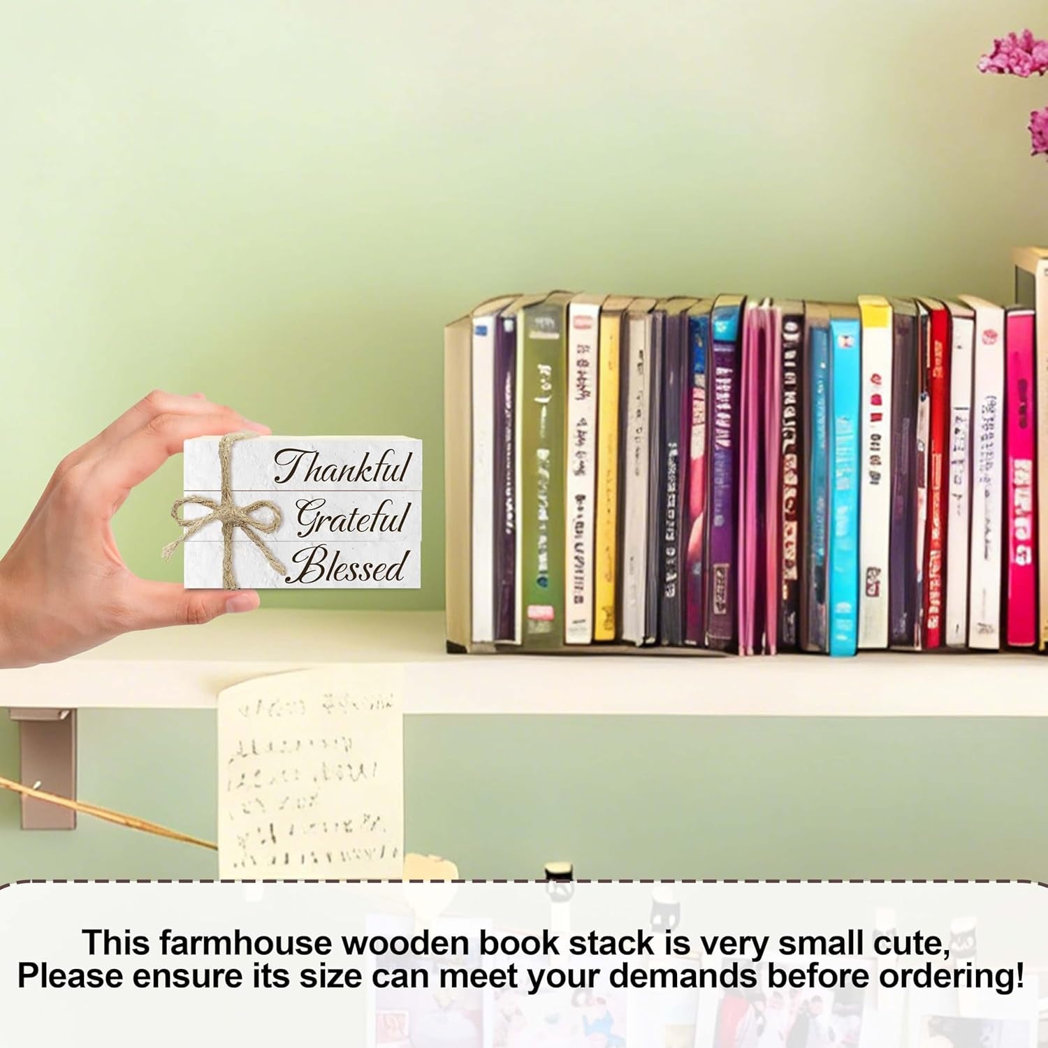 Decorative Books for Home Decor, Wood Book Stack for Table Decor, Thankful Grateful Blessed Decor Books for Living Room Bookshelf Office Coffee Bar, Thanksgiving Farmhouse Stacked Books Decor (L28)
