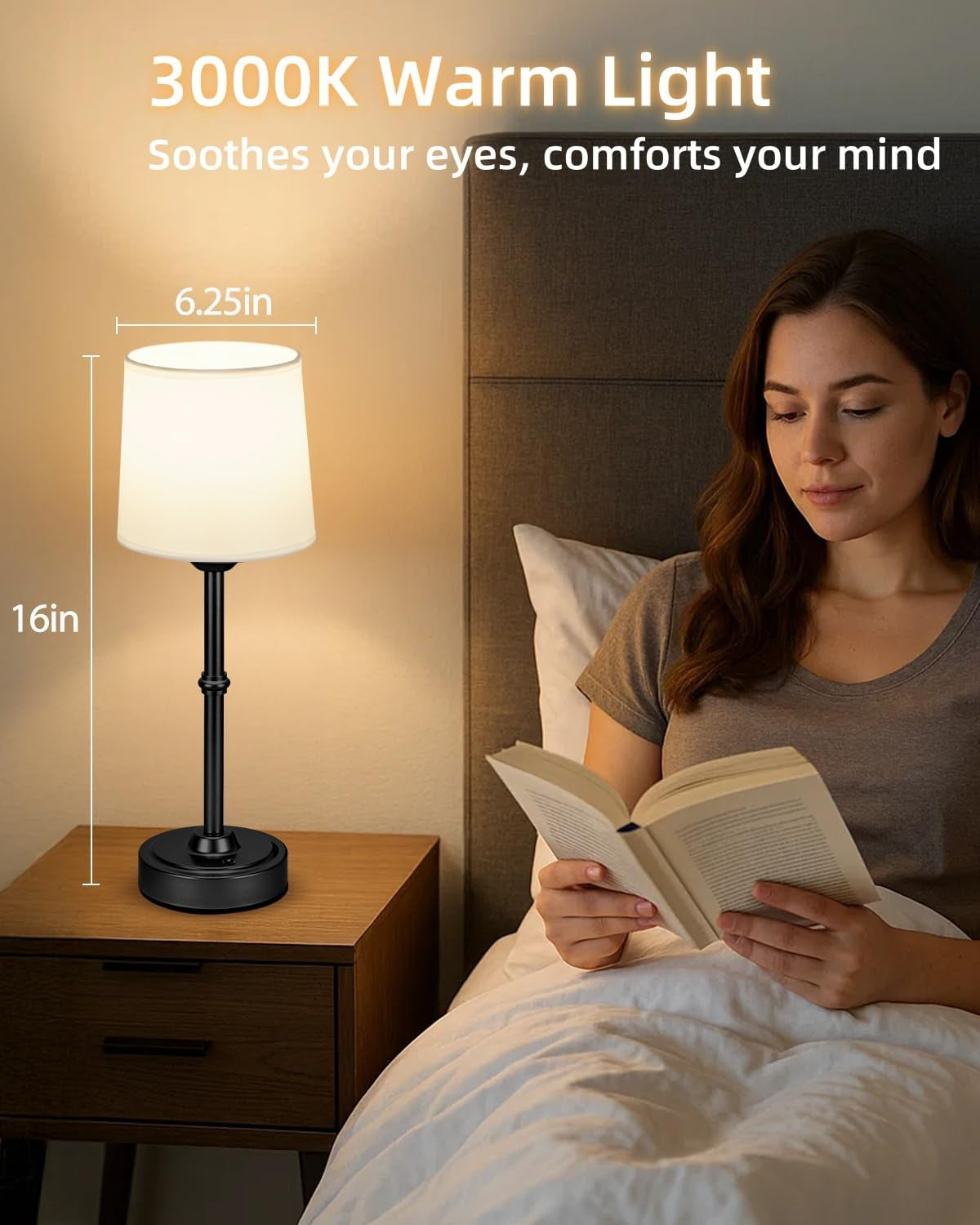 Cordless Led Table Lamp,6000Mah Battery Powered Table Light,Wireless Lamps for Living Room Restaurant/Patio/Home Bar/Dining/Dinner/Bedside/Nightstand/Desk Lamp-Touch Lamp-Black/Vintage