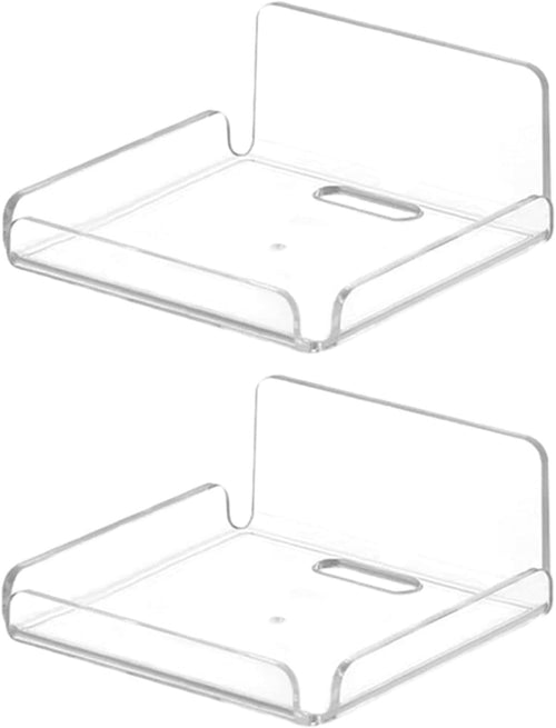 2 Pack Acrylic Floating Shelves, Clear Wall-Mounted Shelves Adhesive Wall Shelf No Drill Display Shelf for Book Picture, Plant, Easily Expand Wall Space for Bathroom Office Home
