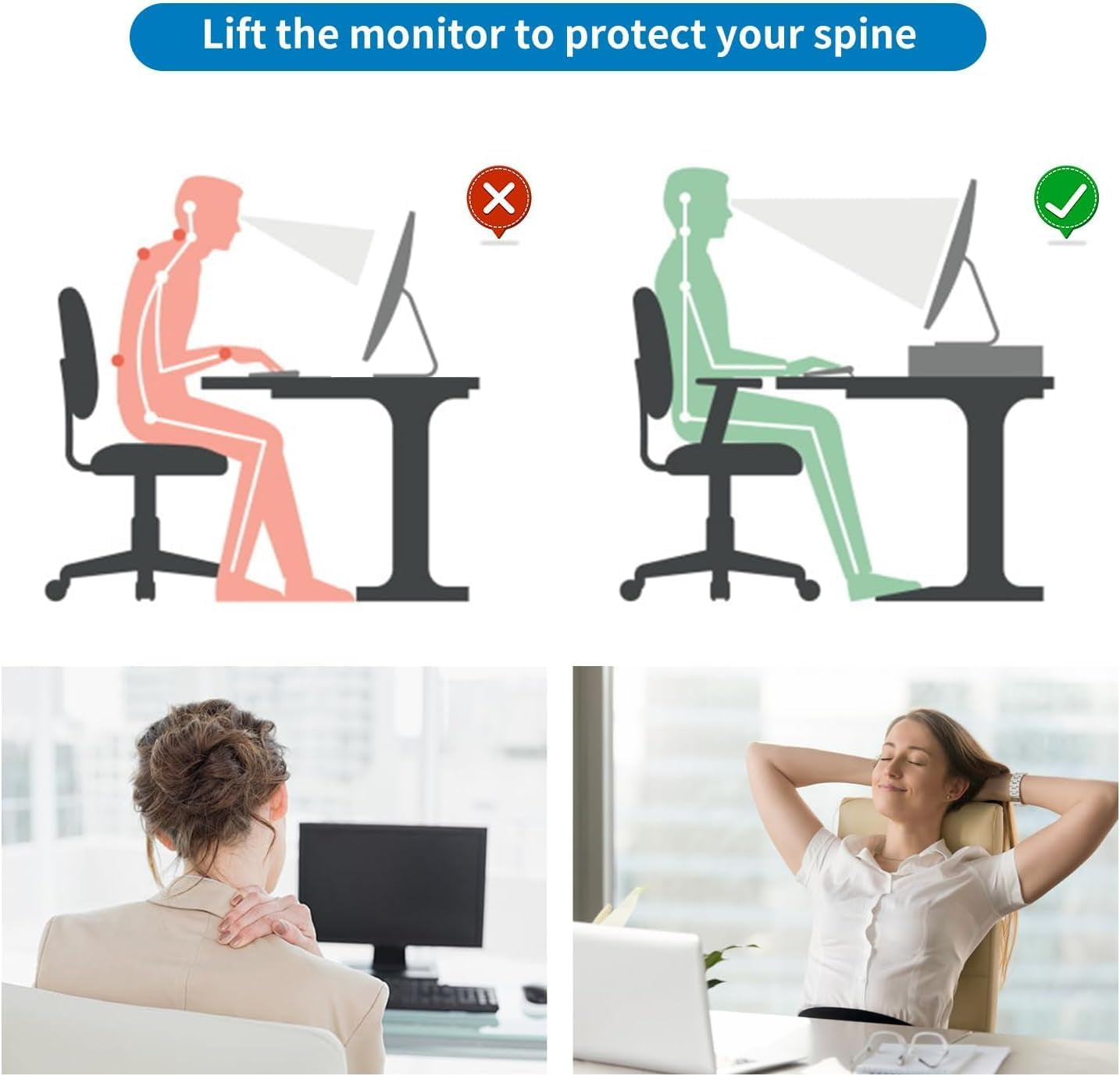 Computer Monitor Stand Riser, Desk Organizers and Accessories with Drawer, Office Desk Accessories & Workspace Desktop Organizers Storage for Printer Stand (Black)
