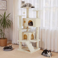 54 Inch Cat Tree Tower with Scratching Post, Multi-Level Cat Condo Pet House Play with Stable Base, Beige