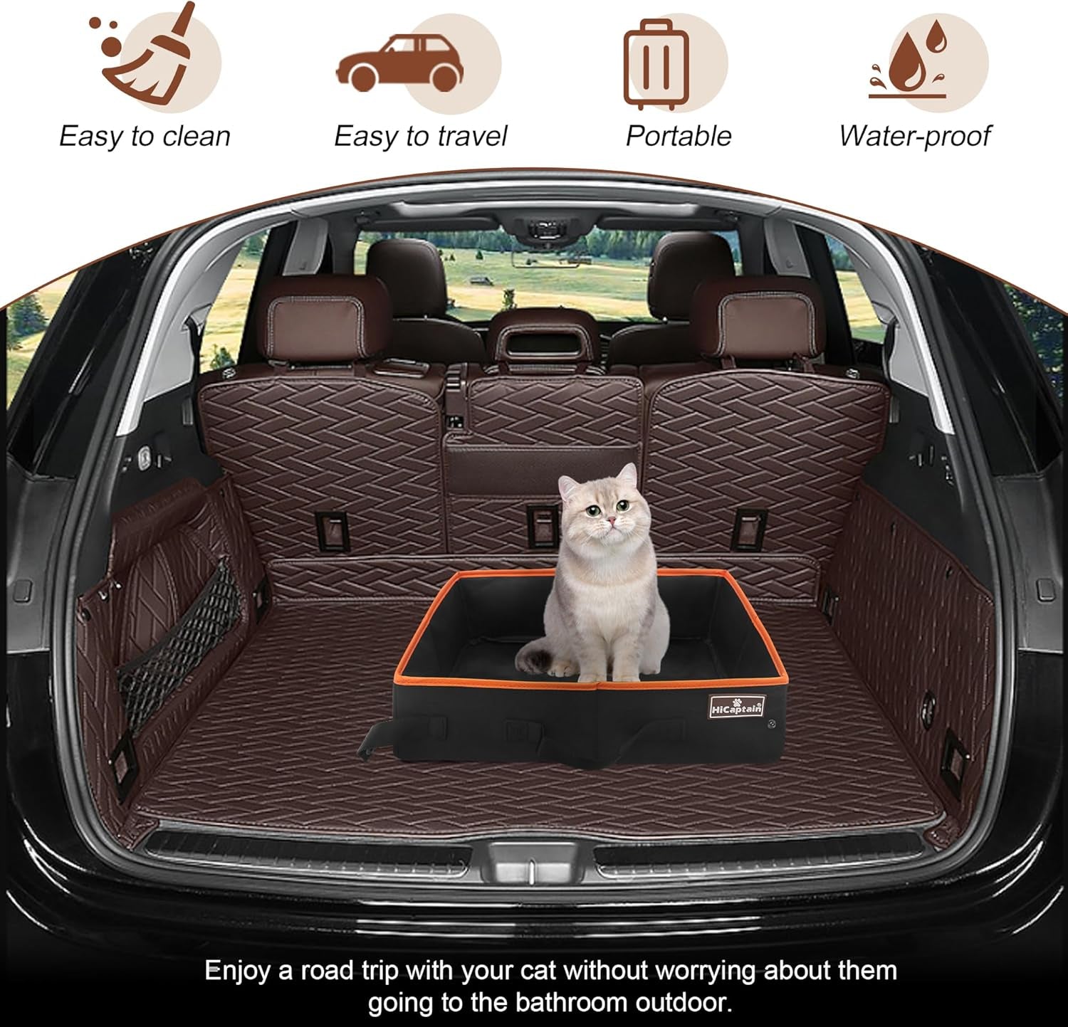 Portable Cat Travel Litter Box, Collapsible Cat Litter Carrier Tray, Waterproof Litter Box for Outdoor Fit Medium Cats and Kitties, Leak-Proof, Sturdy, Lightweight-Black
