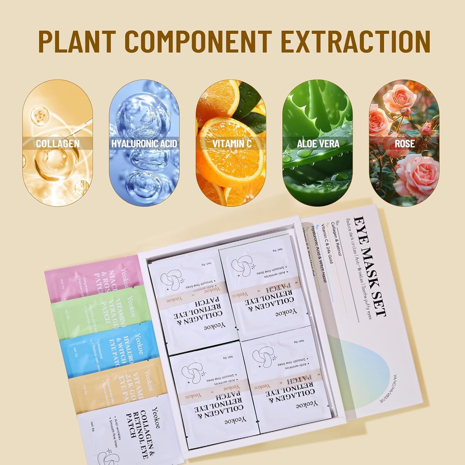 under Eye Patches for Dark Circles,Eye Mask for Puffy Eyes with Collagen,Retinol,Vitmin C,Hyaluronic Acid and Niacinamide Face Masks Skincare Spa Gifts for Woman 20Pairs