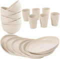 36-Piece Reusable Wheat Straw Dinnerware Sets for 6,  Unbreakable Reusable Set Kitchen Cups, Plates, Bowls Sets & Cultery Dishwasher Microwave Safe - Patio, Outdoors, RV, Camping Dishes
