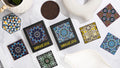 Set of 4 Silicone Coasters - Protect against Water Marks or Damage - Fits All Cups, 3.5" Size, Blue Morocco