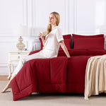 Full Size Comforter Sets Dark Red, 7 Pieces Bed in a Bag, Red Comforter Full Size, All Season Bedding Sets with Stitch Quilted Comforter, Flat Sheet, Fitted Sheet, Pillowcases