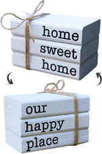 Farmhouse Mini White Decorative Books for Tiered Tray Decor - Wooden Book Stack Faux Books for Coffee Table Living Room Decoration - Small Shelf Decor Accent