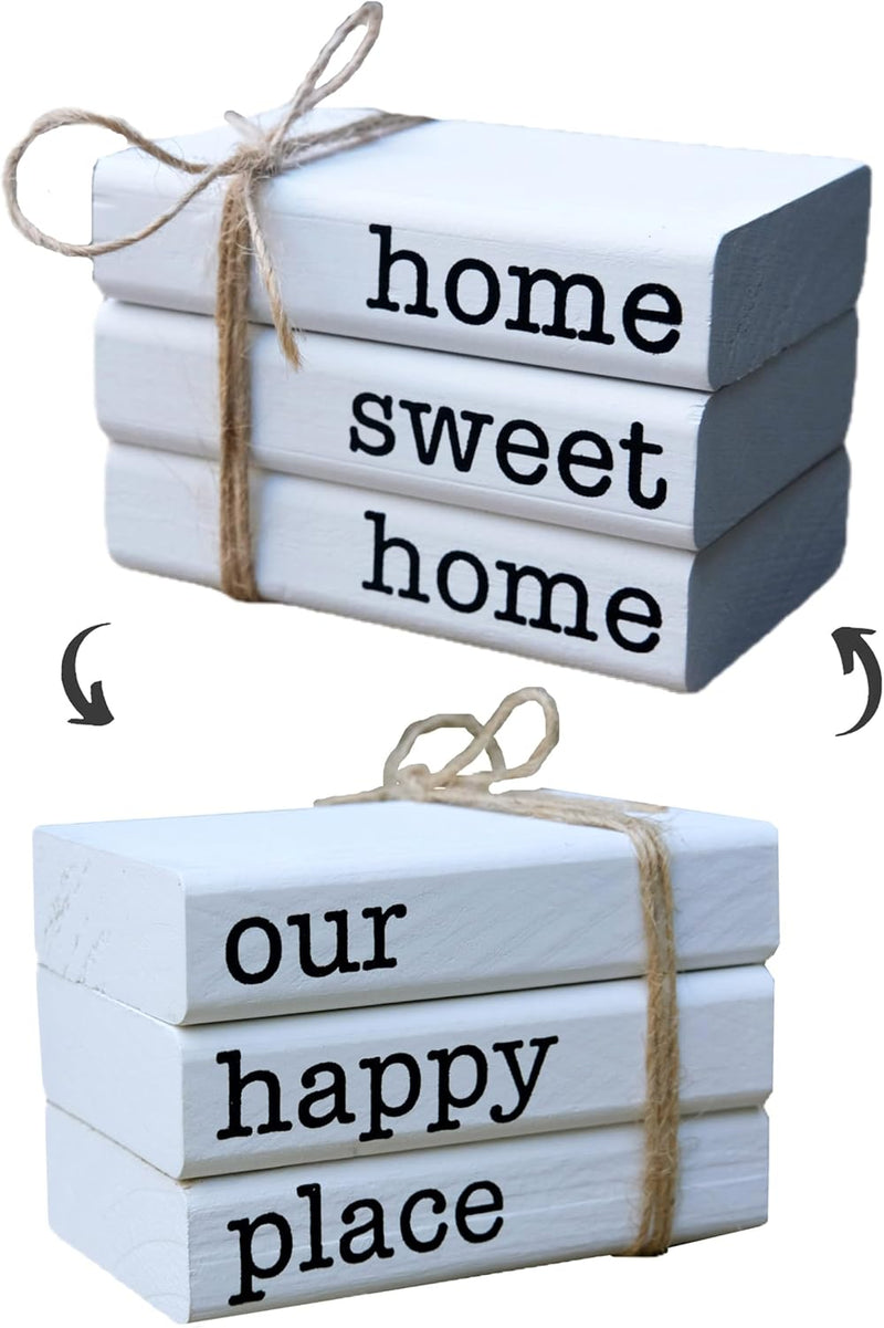 Farmhouse Mini White Decorative Books for Tiered Tray Decor - Wooden Book Stack Faux Books for Coffee Table Living Room Decoration - Small Shelf Decor Accent