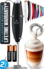 Powerful Milk Frother Wand with Duracell Batteries - Ultra Fast Handheld Drink Mixer - Electric Whisk Foam Maker for Coffee, Lattes, Cappuccino & Matcha - Z1 Motor - Black