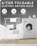 4-Tier Clothes Drying Rack, 4Ft High Foldable Drying Rack Clothing for Indoor & Outdoor, Portable Collapsible Laundry Dryer for Laundry Room and Apartment, White 29" L X 49" H X 11.5" W