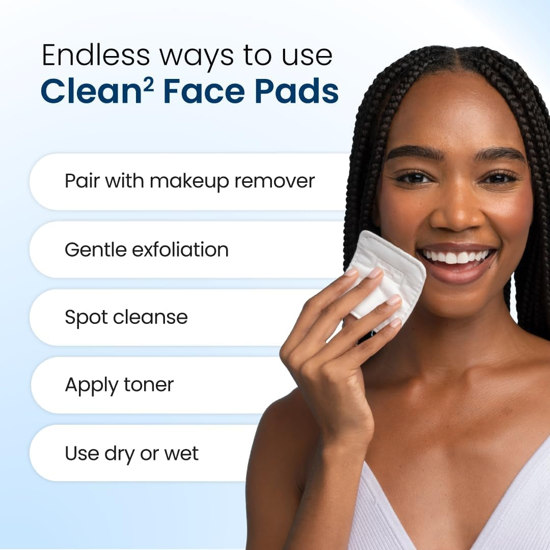 CleanÂ² Pads 2.0 [NEW & Improved Edges] Guaranteed Not to Shed & Tear Face Pads, Unique Triple Layers, Textured & Ultra Soft Side, Organic Disposable Cotton, Pair with Makeup Remover