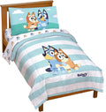 Bluey & Bingo 4 Piece Toddler Bedding Set â€“ Includes Comforter, Sheets & Pillowcase, Super Soft Fade Resistant Microfiber, Official Licensed Toddler Bed Set for Boys and Girls, Blue