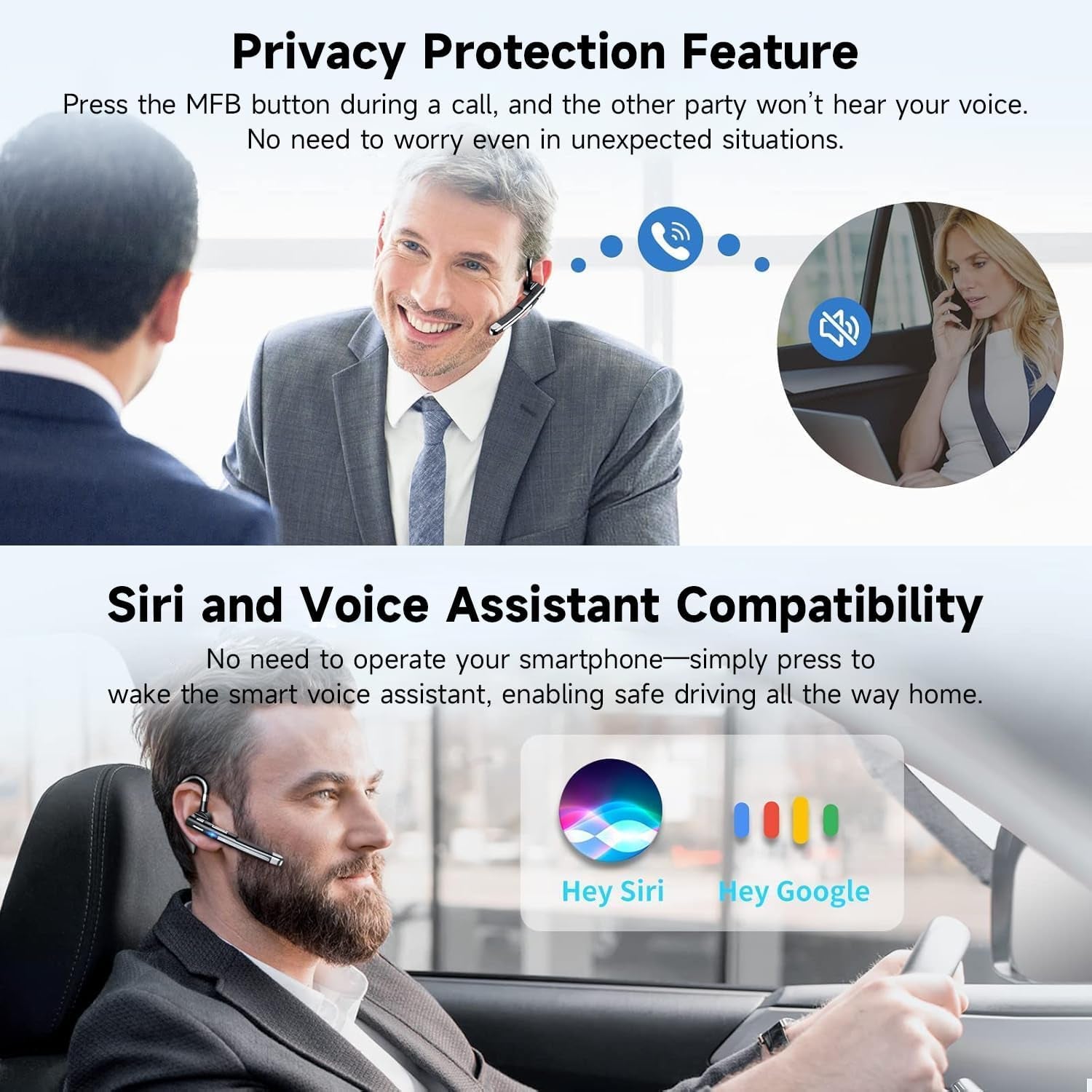 Bluetooth Headset V6.1,100Hrs Talk Time Wireless Earpiece with Mic for Work,Cvc8.0 Noise Cancelling Wireless Earbud, Business Earbud with 500 Mah Charging Case for Trucker/Home/Office Work