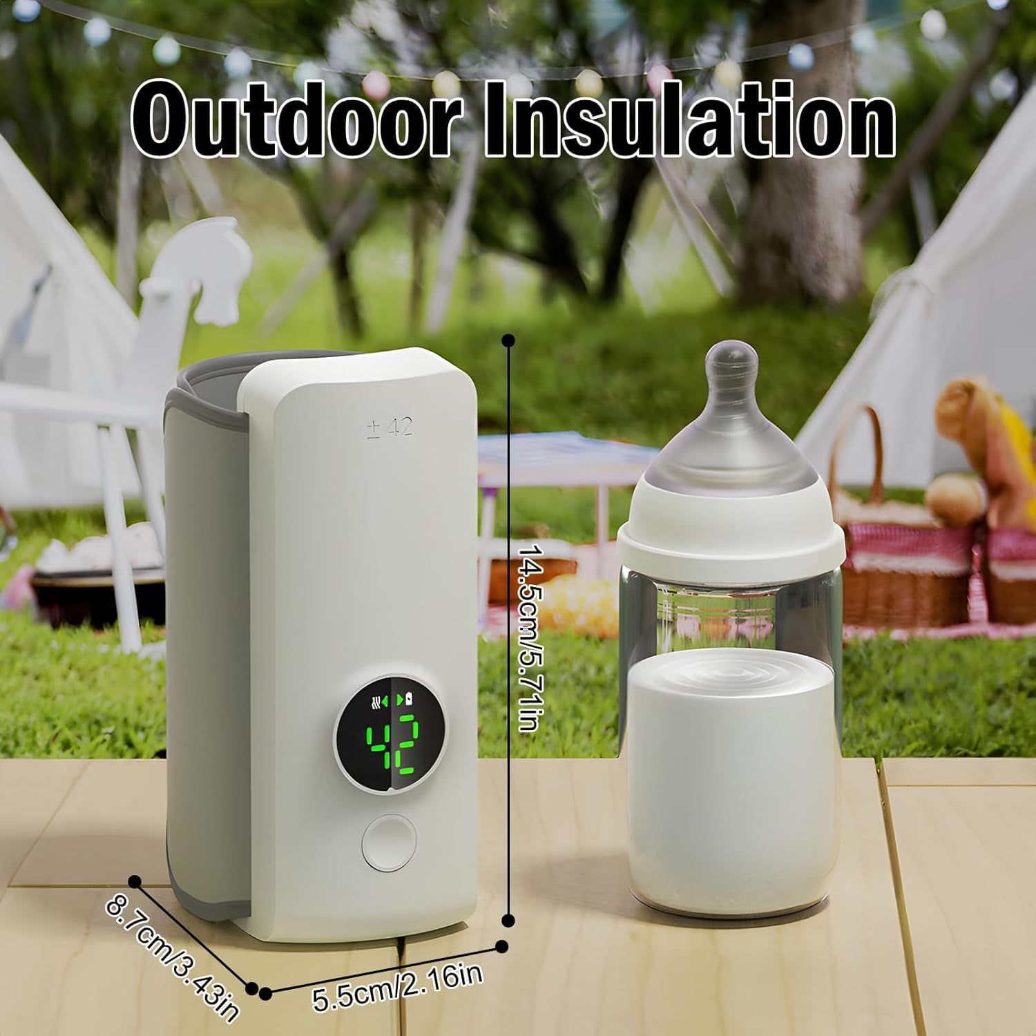 Portable Bottle Warmer, Rapid Warming with Battery-Powered Temperature Display, Waterless Milk Warming for Comfortable Baby Feeding on the Go