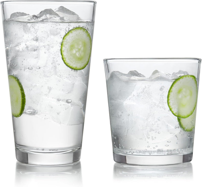 Preston Tumbler and Rocks Glass Cups Set, All Purpose Everyday Drinking Glasses Set of 16, Glassware Drinking Glasses for Birthdays, Dinners