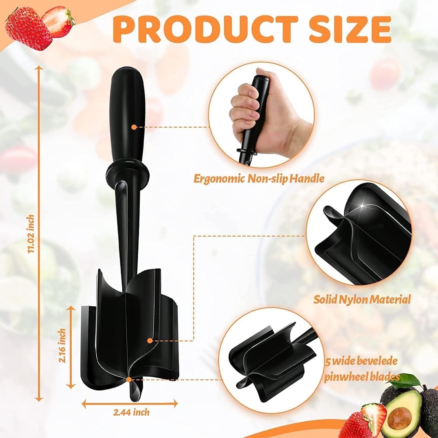 Meat Chopper, Hamburger Chopper, Potato Masher-Professional Multifunctional Heat Resistant Nylon Ground Beef Smasher Kitchen Tools and Gadgets, â€‹Safe for Non-Stick Cookware