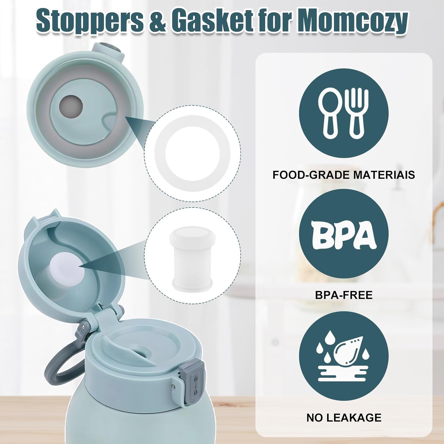 4Pcs Stopper and Seal Gasket Rings Set for Momcozy 17Oz Portable Milk Warmer, Bpa-Free Silicone Replacement Accessories Set Compatible with Momcozy Bottle Warmer Lid Replacement Parts
