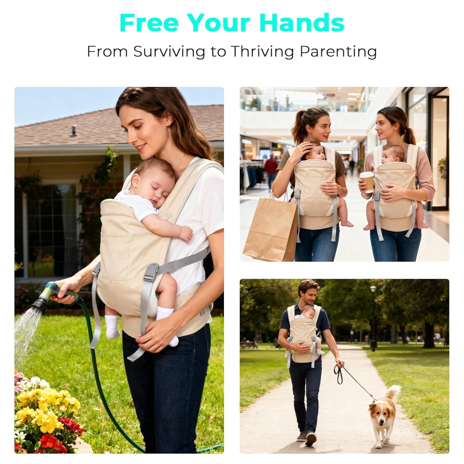 Baby Carrier Newborn to Toddler - Soft Structured Carrier with Hip Healthy Design, 3 Carry Positions Options, Ergonomic Backpack Design with Lumbar Support (7-35Lbs) Ivory