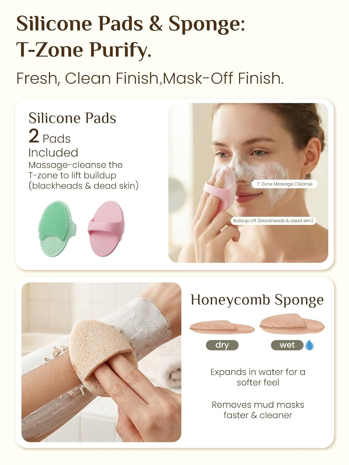 Gua Sha and Face Roller Set: Face Skin Care Tools with Facial Cleansing Brush, 2 Silicone Scrubber Pads & Face Sponge, Travel Bag, Self Care Gift