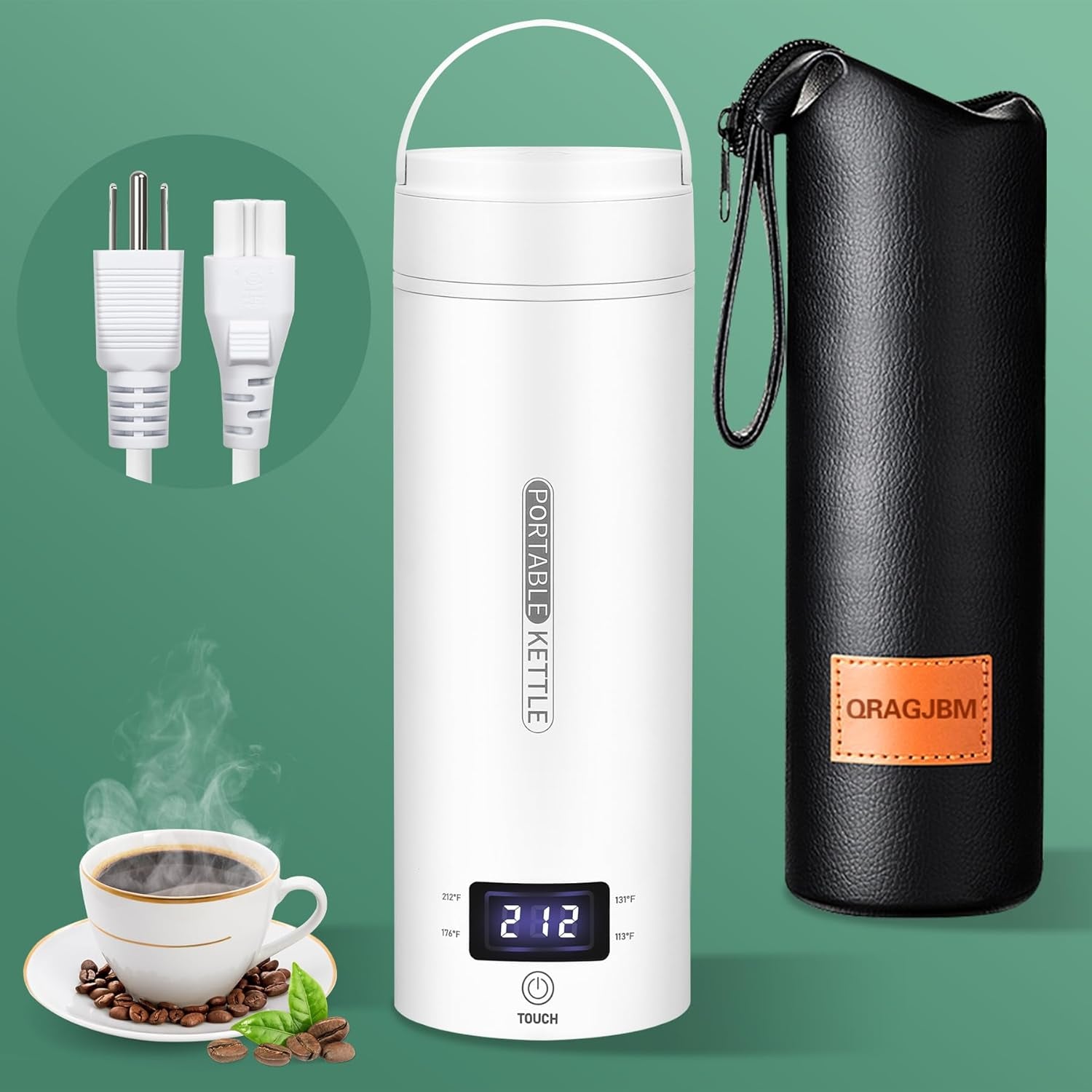 Travel Electric Kettle Portable Small Mini Tea Coffee Kettle Water Boiler, Water Heater with 4 Temperature Control,304 Stainless Steel with Auto Shut-Off & Boil Dry Protection, Bpa-Free (White)
