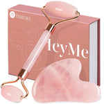 Icyme Rose Quartz Roller & Gua Sha Set, Cooling Face Roller for Depuffing & Lymphatic Massage, Sculpting Tool for Face, Eyes & Neck, Smooth Skincare Gift for Women and Men
