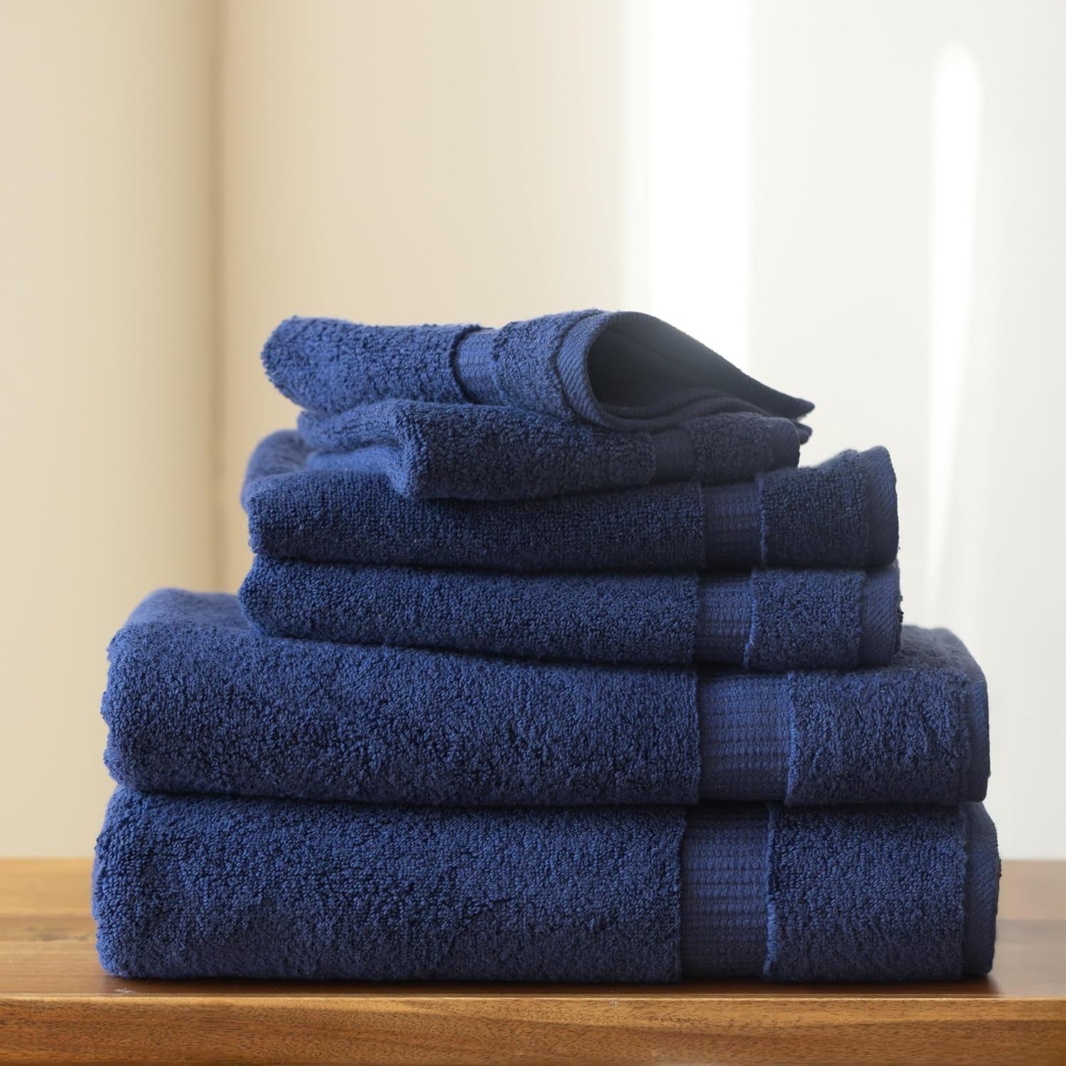 '- Luxury 6 Piece Towel Set, 100% Turkish Cotton, Quick Drying, Highly Absorbent & Comfy, Includes 2 Bath Towels, 2 Hand Towels & 2 Washcloths | (Navy)