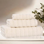 Zuma Zero Twist Cotton Medium Weight Towels, for Guest Bath, Bathroom, Shower, Spa, Plush Towels, Bath Essentials, Waffle Textured Stripes, 3 Piece Assorted Towel Set, Ivory