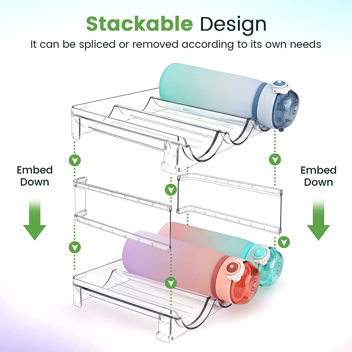 Water Bottle Organizer for Cabinet, Water Bottle Storage Organizer, 2 Packs Water