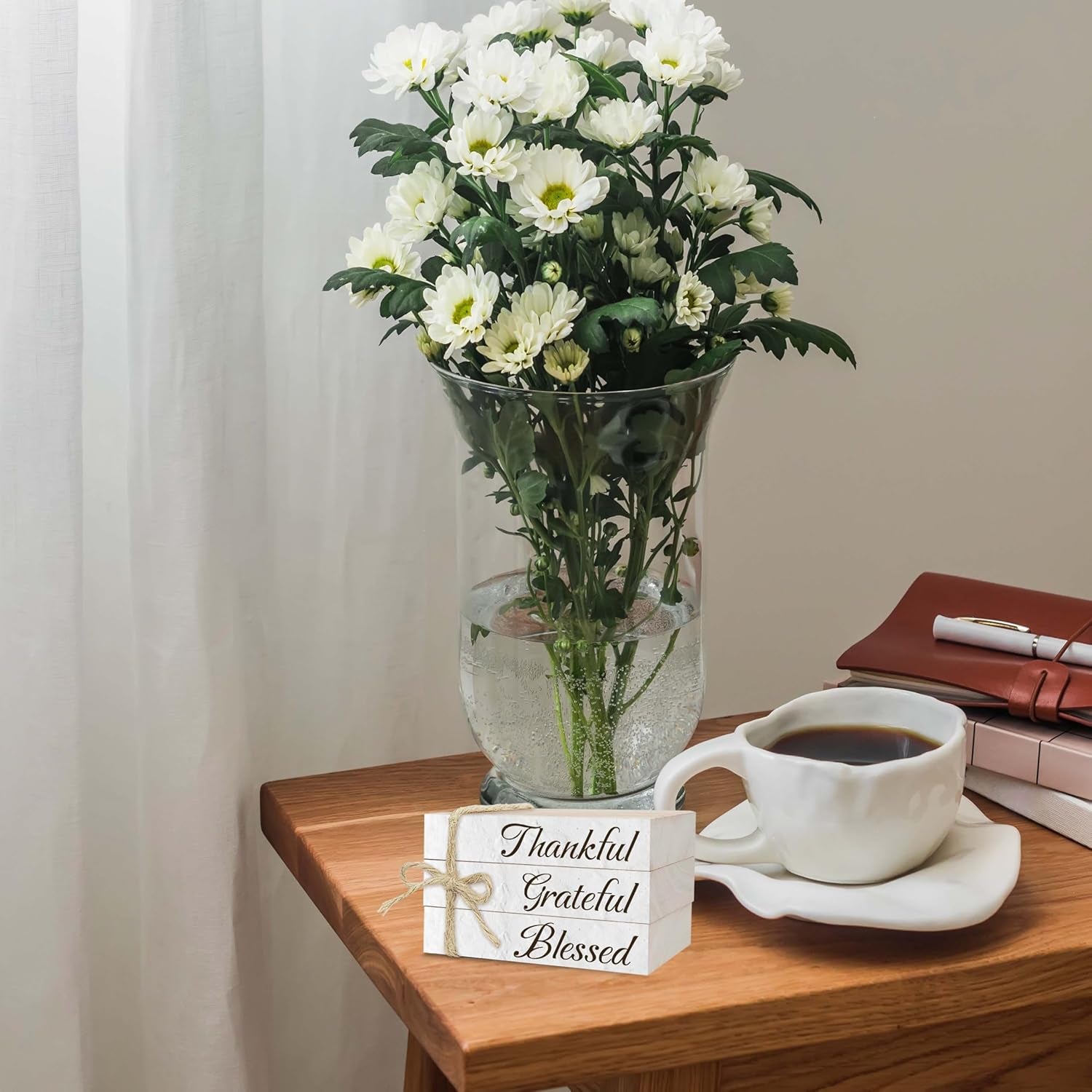 Decorative Books for Home Decor, Wood Book Stack for Table Decor, Thankful Grateful Blessed Decor Books for Living Room Bookshelf Office Coffee Bar, Thanksgiving Farmhouse Stacked Books Decor (L28)