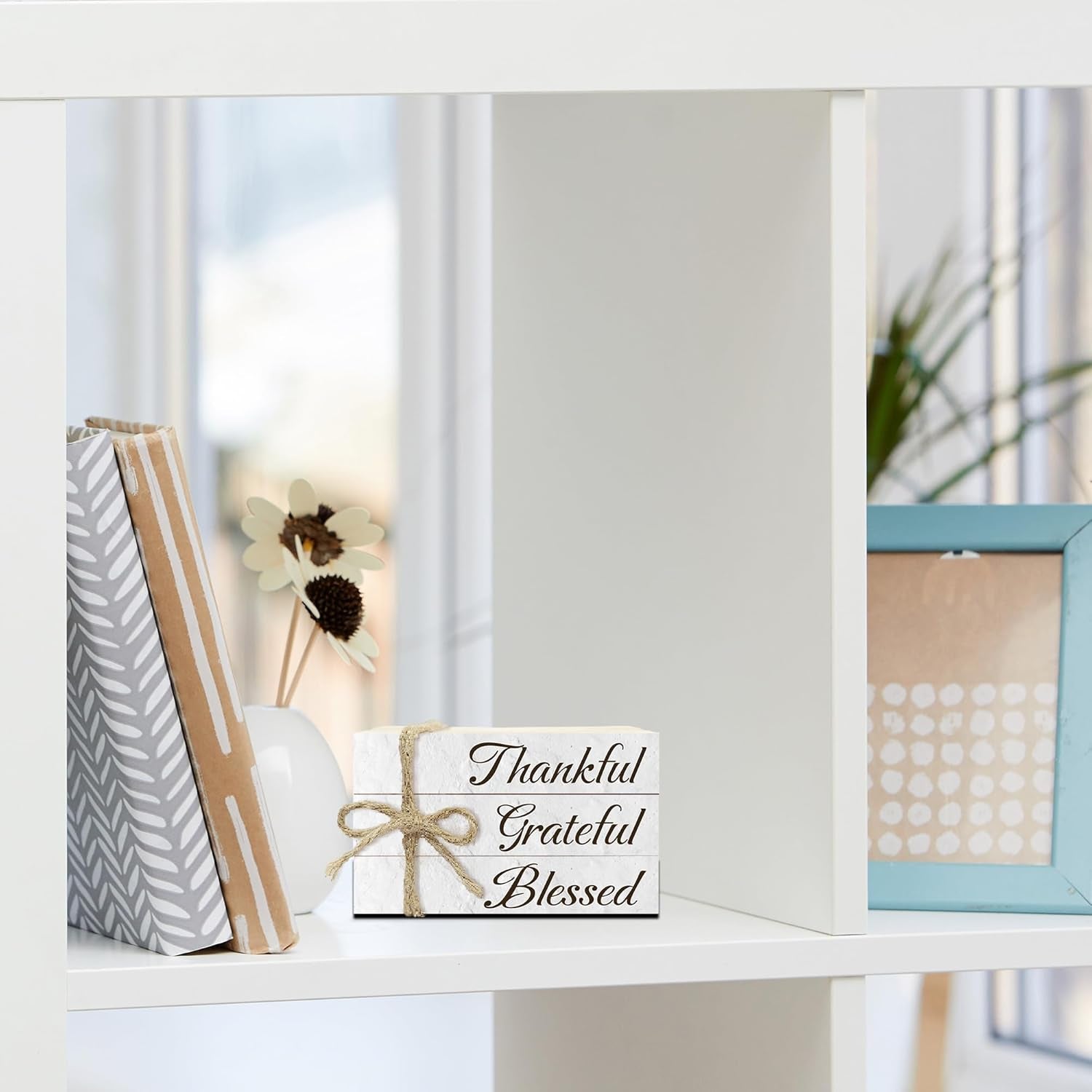 Decorative Books for Home Decor, Wood Book Stack for Table Decor, Thankful Grateful Blessed Decor Books for Living Room Bookshelf Office Coffee Bar, Thanksgiving Farmhouse Stacked Books Decor (L28)