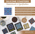 Set of 4 Silicone Coasters - Protect against Water Marks or Damage - Fits All Cups, 3.5" Size, Blue Morocco