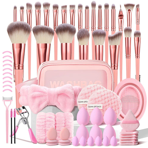 70Pcs Pink Makeup Brushes Set Professional Makeup Kit Multi-Functional Makeup Tool Set with Case Facial Makeup Accessories, Foundation Makeup Brush Kit Eye and Face Make up Brushes & Tools